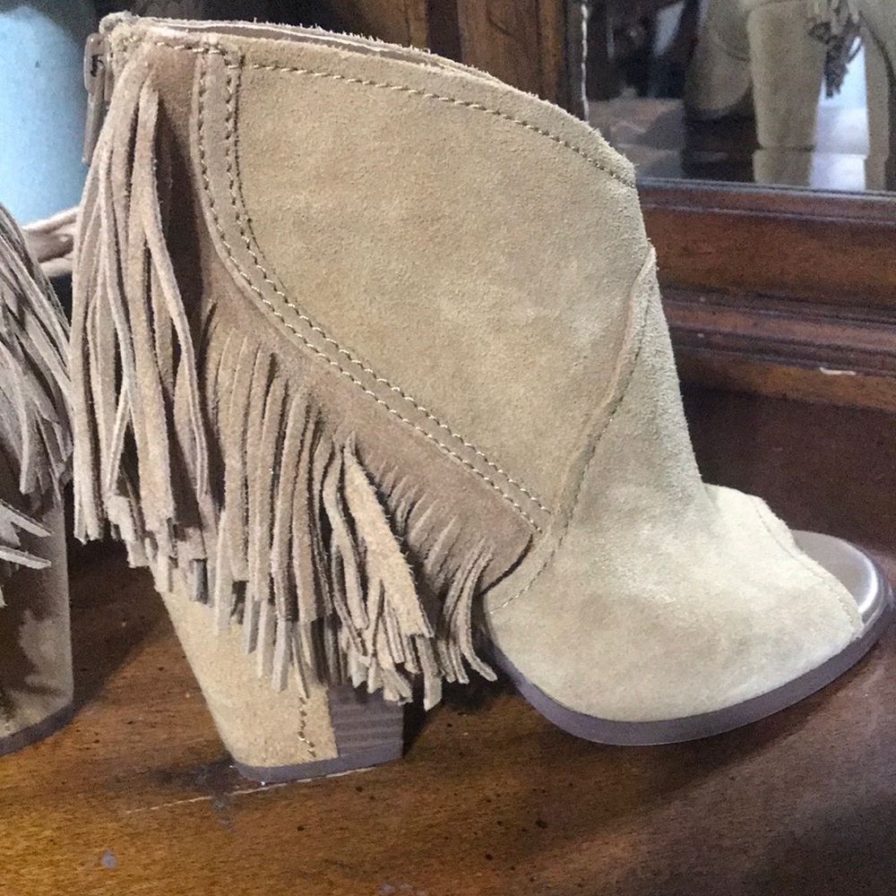Gianni Bini Tan Ankle Booties with Fringe - Picture 5 of 6